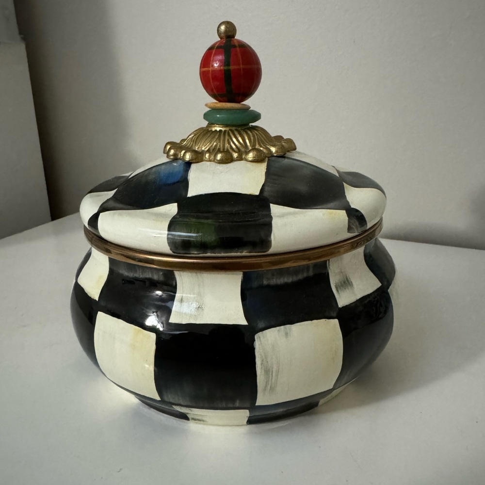Mackenzie Childs Courtly Check Squashed Pot Canister